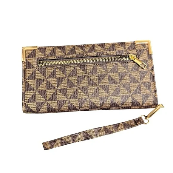Geometric Brown Wristlet with Gold Accents - Picture 1 of 7